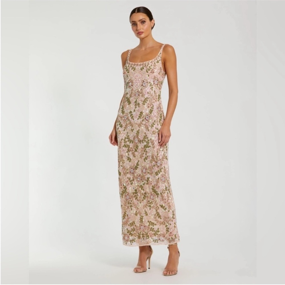 Mac Duggal 10755 NWT Sleeveless Hand Beaded Floral Midi Dress sz 8
